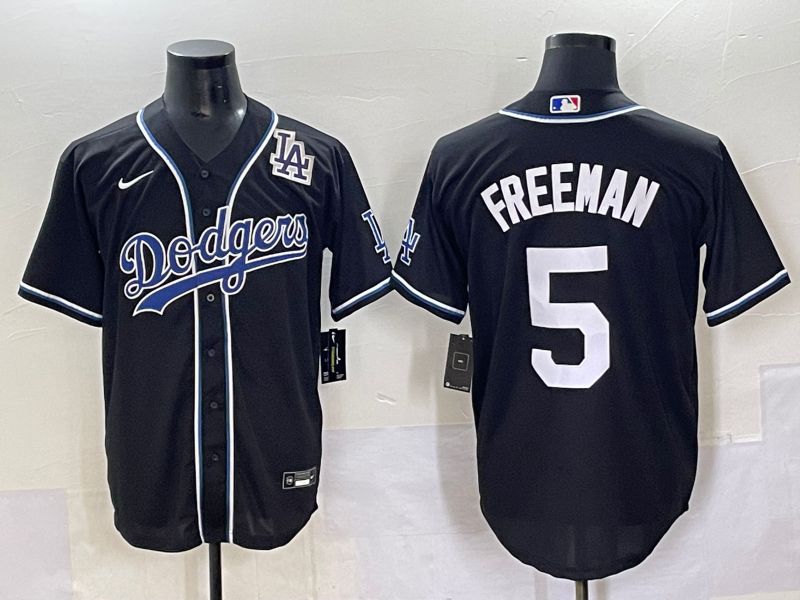 Men 2025 Los Angeles Dodgers 5 Freeman Black Three generations Fashion Nike MLB Jersey style 70411